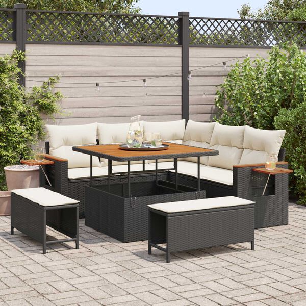 vidaXL Zestaw Sof na Ogr&oacute;d z poduszką 8 pcs Czarny i kremowy