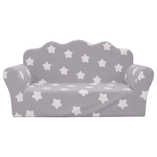 vidaXL 2-os. kanapa dla dzieci, jasnoszara w gwiazdki, miękki plusz