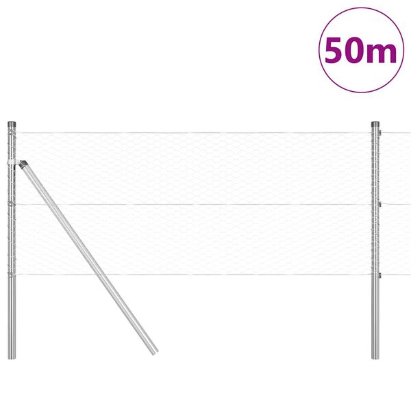 vidaXL Słupek ogrodzeniowy. Srebrny 50 x 0,6 m (siatka 25 mm) Stal