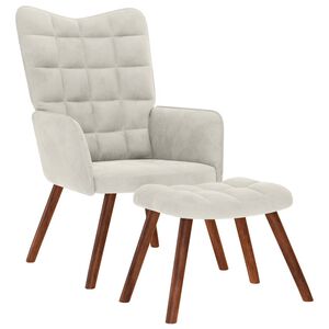 vidaXL Fotel relaksacyjny ze stołkiem, kremowy aksamit