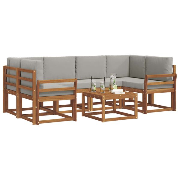 vidaXL Zestaw sof na zewnątrz z poduszką 7 pcs Naturalny i Jasny Szary