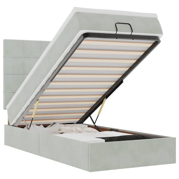 vidaXL Rama ł&oacute;żka otomana z materacami, szara, 90x200 cm, aksamit