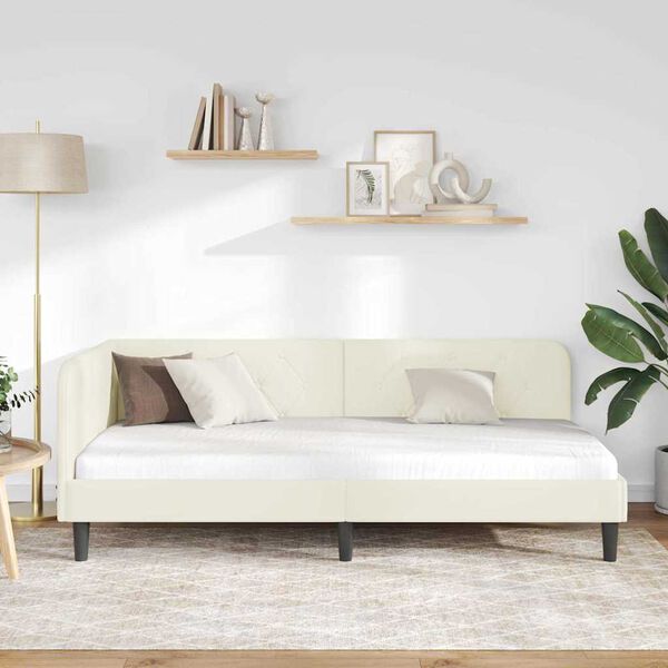 vidaXL Rama ł&oacute;żka narożnego Z zagł&oacute;wkiem Kremowy 90 x 200 cm Aksamit