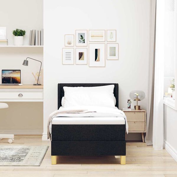 vidaXL Ł&oacute;żko sprężynowe z materacem Czarny 200 x 80 cm Poliester