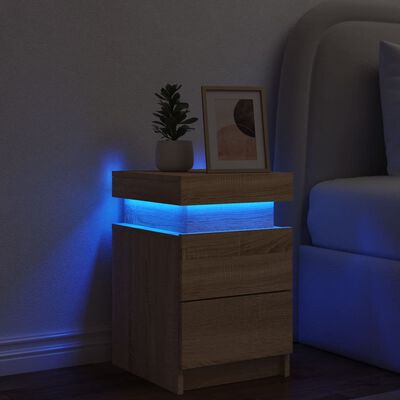 vidaXL Szafka nocna z oświetleniem LED, dąb sonoma, 35x39x55 cm