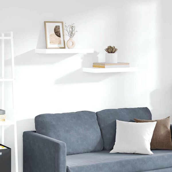 vidaXL P&oacute;łki ścienne, 2 szt., wysoki połysk, białe, 50x23x3,8 cm, MDF