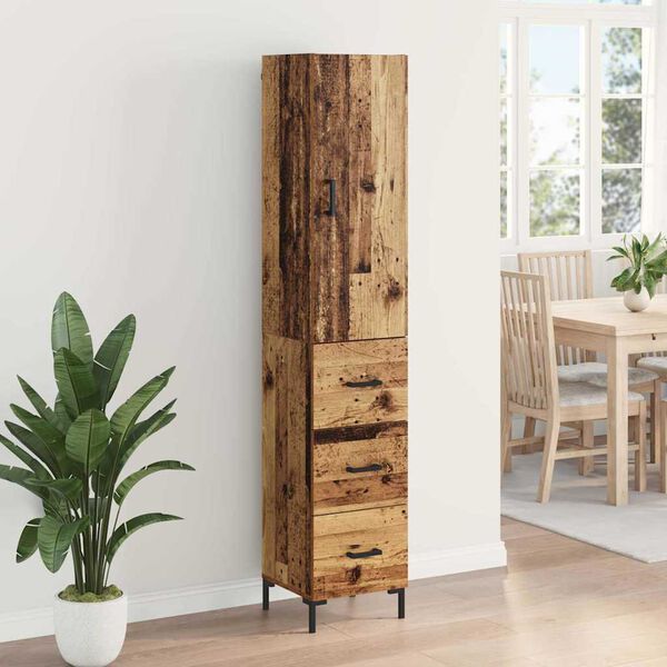 vidaXL Highboard z szufladą Stare drewno 69,5 x 34 x 180 cm