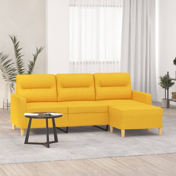 vidaXL 3-osobowa sofa z podn&oacute;żkiem, jasnoż&oacute;łty, 180 cm, tkaniną