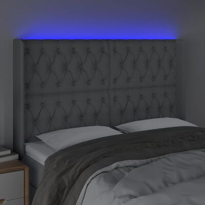 vidaXL Zagłówek do łóżka z LED, jasnoszary, 147x16x118/128 cm, tkanina