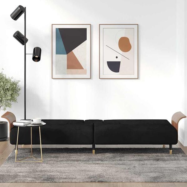 vidaXL Rozkładana kanapa z uchwytami na napoje, czarna, aksamit