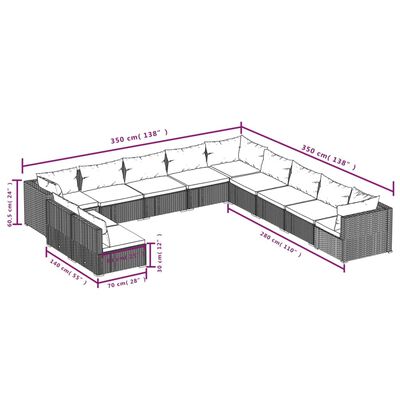 vidaXL 11-cz. zestaw wypoczynkowy do ogrodu, z poduszkami, rattan PE