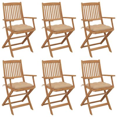 vidaXL Składane krzesła ogrodowe 6 szt., z poduszkami, drewno akacjowe