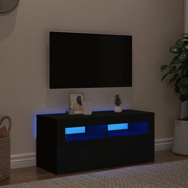 vidaXL Szafka pod TV z oświetleniem LED, czarna, 90x35x40 cm