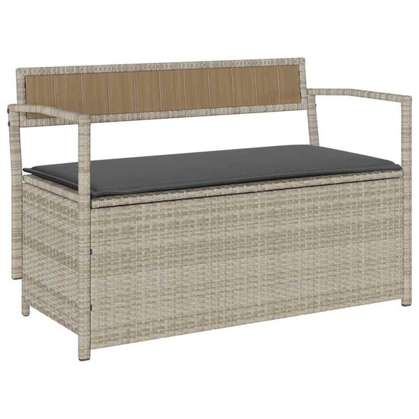 vidaXL Ławka ogrodowa ze schowkiem i poduszką, jasnoszary polirattan