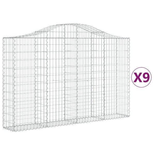 vidaXL Kosze gabionowe, 9 szt, 200x30x120/140 cm, galwanizowane żelazo