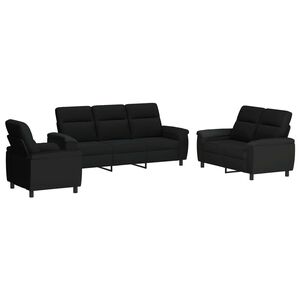 vidaXL Zestaw Sof 3 pcs Czarny tkanina