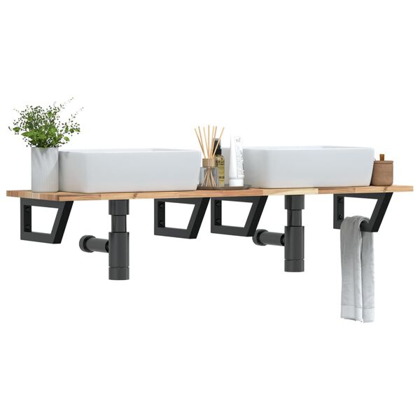 vidaXL P&oacute;łka ścienna pod umywalkę, stal i lite drewno akacjowe