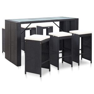vidaXL 7-cz. zestaw barowy do ogrodu z poduszkami, rattan PE, czarny
