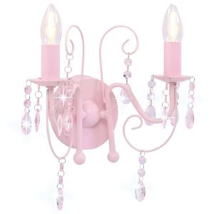 vidaXL Lampa ścienna z koralikami, r&oacute;żowa, 2 żar&oacute;wki E14