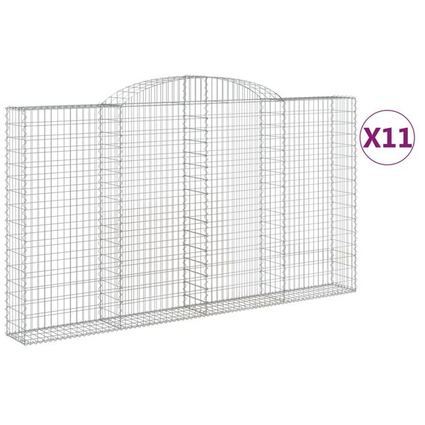 vidaXL Kosze gabionowe, 11 szt, 300x30x160/180cm, galwanizowane żelazo
