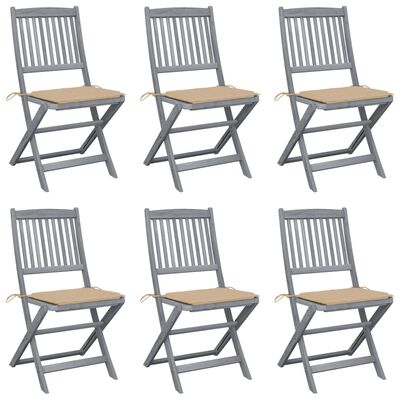 vidaXL Składane krzesła ogrodowe, 6 szt., poduszki, drewno akacjowe