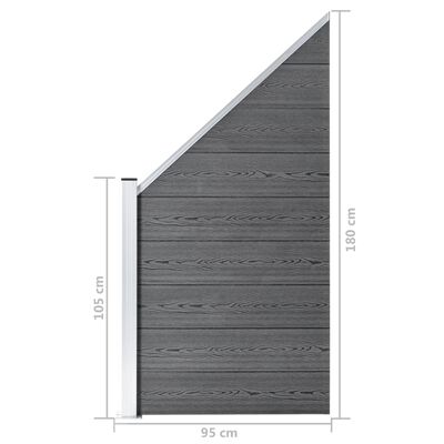 vidaXL Ogrodzenie WPC, 2 panele kwadratowe, 1 skośny, 446x186cm, szare