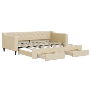 vidaXL Sofa rozsuwana z szufladami, kremowa, 90x200 cm, tkanina