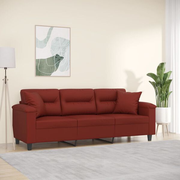 vidaXL 3-osobowa sofa z poduszkami, bordowa, 180 cm, sztuczna sk&oacute;ra