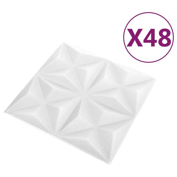 vidaXL Panele ścienne 3D, 48 szt., 50x50 cm, biel origami, 12 m&sup2;