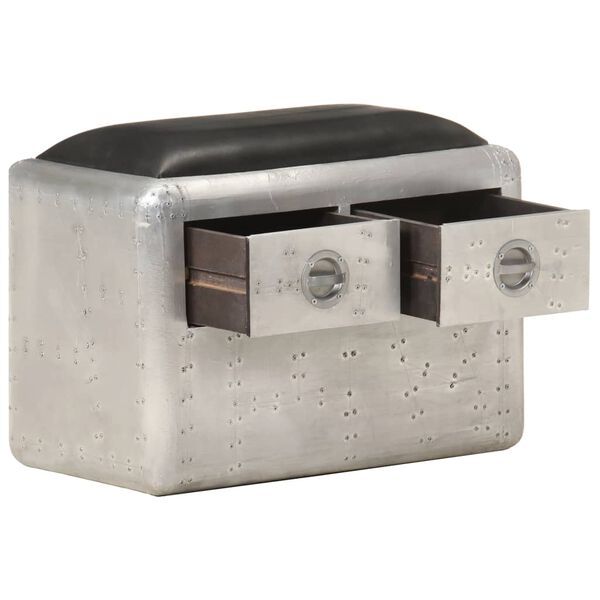 vidaXL Ławka Aviator 59 cm, srebrno-czarna, sk&oacute;ra naturalna