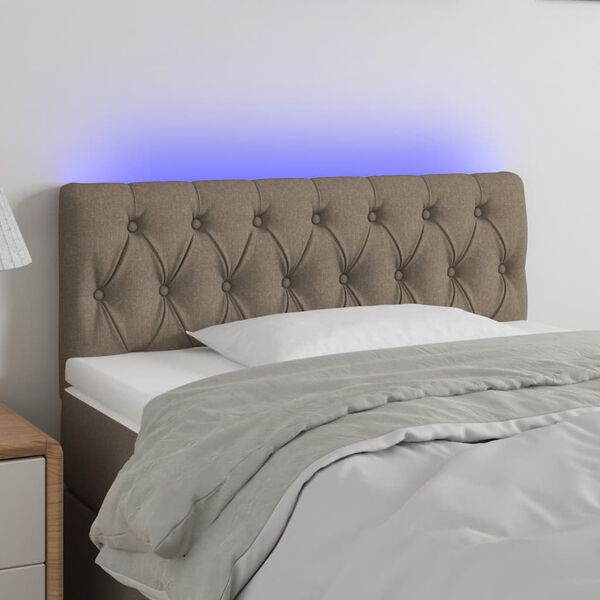 vidaXL Zagł&oacute;wek do ł&oacute;żka z LED, taupe, 90x7x78/88 cm, tkanina