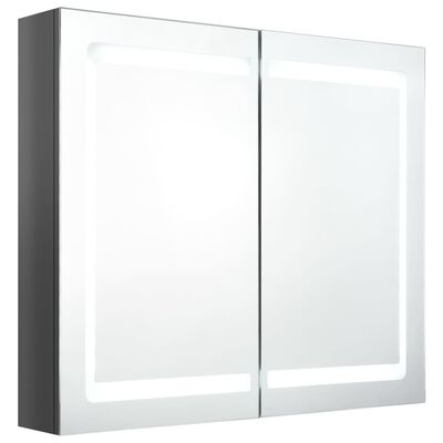 vidaXL Szafka łazienkowa z lustrem i LED, lśniąca szarość, 80x12x68 cm