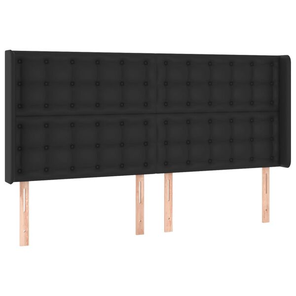 vidaXL Zagł&oacute;wek do ł&oacute;żka z LED, czarny 163x16x118/128cm sztuczna sk&oacute;ra