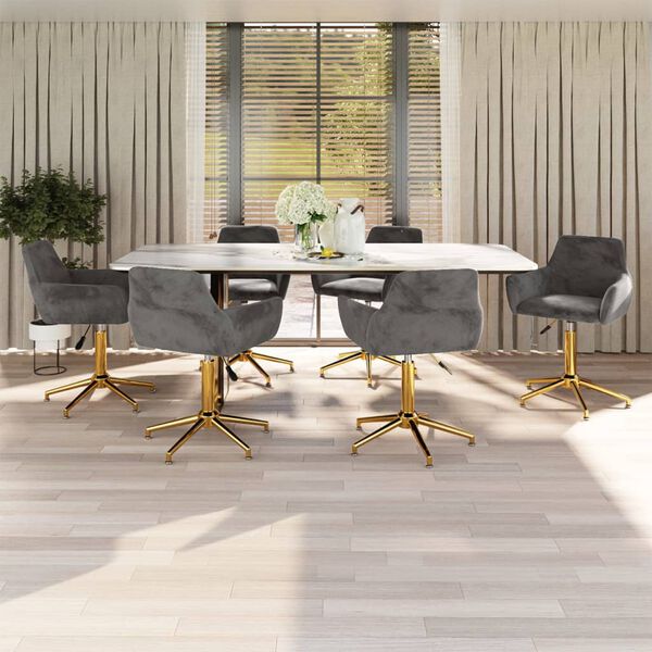 vidaXL Obrotowe krzesła stołowe, 6 szt., ciemnoszare, aksamitne