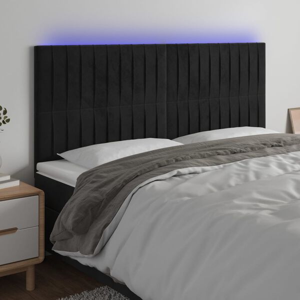 vidaXL Zagł&oacute;wek do ł&oacute;żka z LED, czarny, 160x5x118/128 cm, aksamit