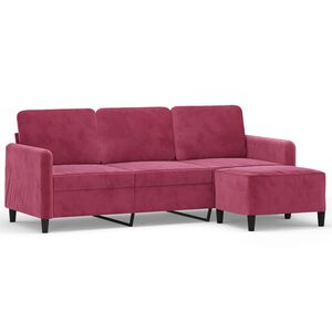 vidaXL 3-osobowa sofa z podn&oacute;żkiem winna czerwień 180 cm, aksamit