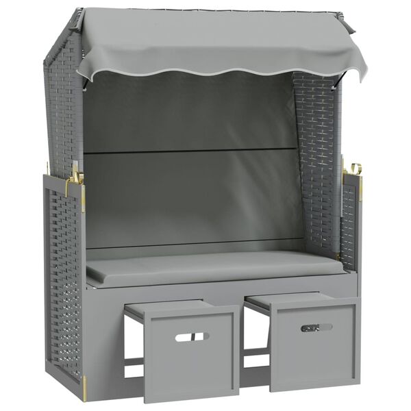 vidaXL Kosz plażowy z zadaszeniem, rattan PE i lite drewno, szary