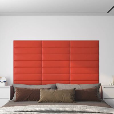 vidaXL Panele ścienne, 12 szt., czerwone, 60x15 cm, sztuczna skóra