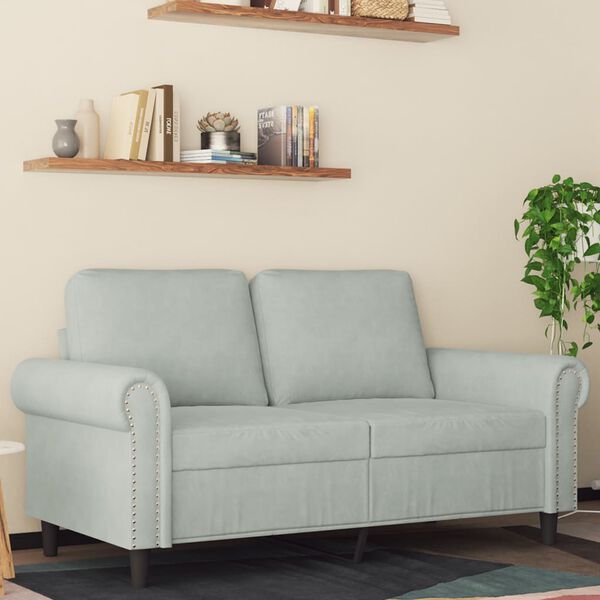 vidaXL Sofa 2-osobowa, jasnoszara, 120 cm, tapicerowana aksamitem