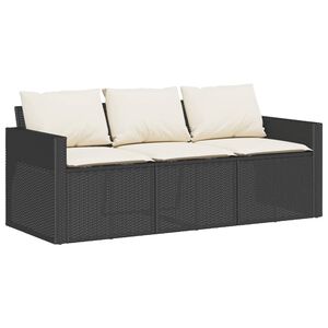 vidaXL Sofa ogrodowa z poduszkami, 3-osobowa, czarna, polirattan