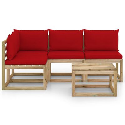 vidaXL 5-cz. zestaw wypoczynkowy do ogrodu, z czerwonymi poduszkami