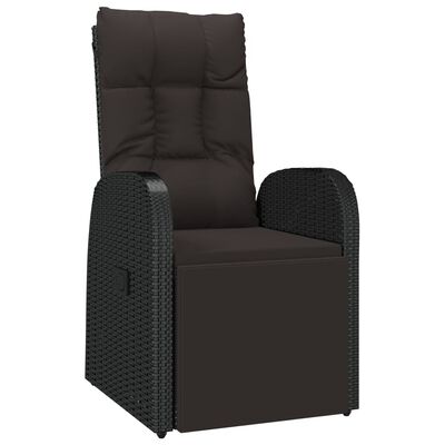 vidaXL Rozkładane krzesło ogrodowe z poduszką, polirattan, czarne