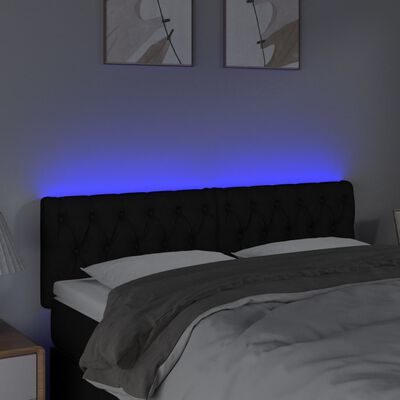 vidaXL Zagłówek do łóżka z LED, czarny, 160x7x78/88 cm, tkanina