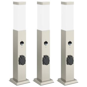 vidaXL Lampy słupkowe z czujnikiem i gniazdkiem 3 szt. 50 cm Stal nierdzewna IP44