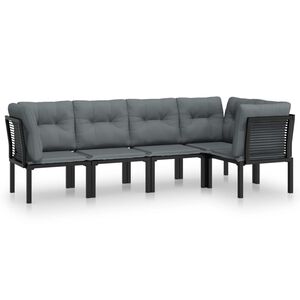 vidaXL 5-cz. zestaw wypoczynkowy do ogrodu, czarno-szary, polirattan