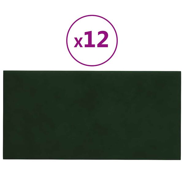 vidaXL Panele ścienne, 12 szt, ciemnozielone, 30x15 cm aksamit 0,54 m²