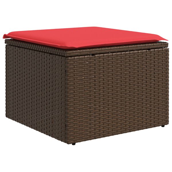 vidaXL Taboret ogrodowy z poduszką Brązowy 55x55x37 cm Polirattan
