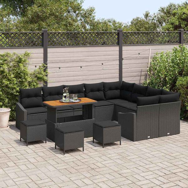 vidaXL Zestaw Sof na Ogr&oacute;d z poduszką 13 pcs Czarny polirattan