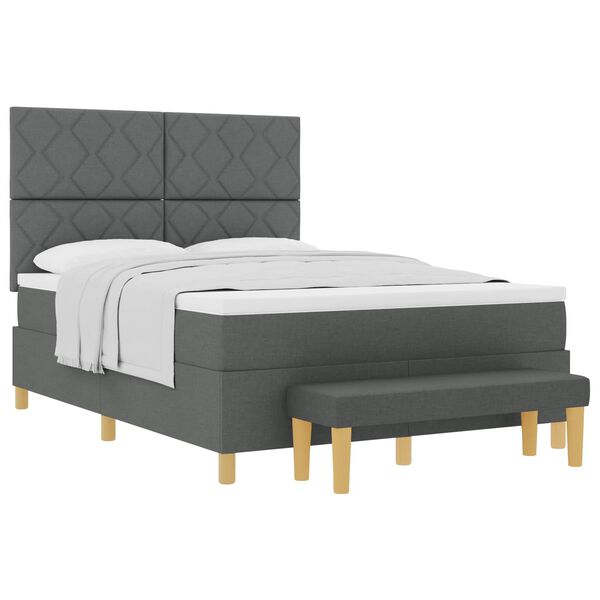 vidaXL Ł&oacute;żko sprężynowe z materacem ciemno szary 140 x 200 cm tkanina