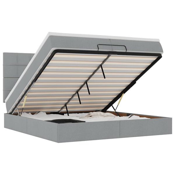 vidaXL Rama ł&oacute;żka otomana z materacami, szara, 200x200 cm, tkanina
